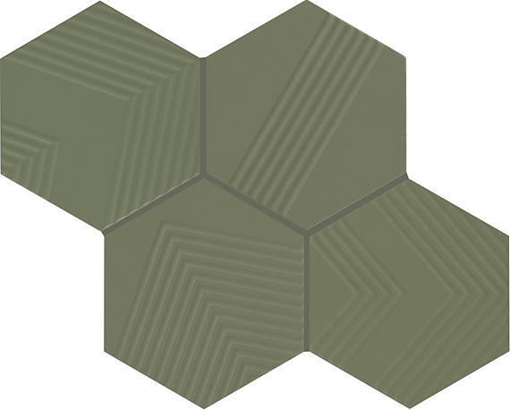 4 Rhyme And Reason Hexagon  Natural Solid-Color Matte Rippled Ceramic Tile Muted Green