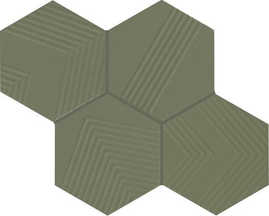 4 Rhyme And Reason Hexagon  Natural Solid-Color Matte Rippled Ceramic Tile Muted Green