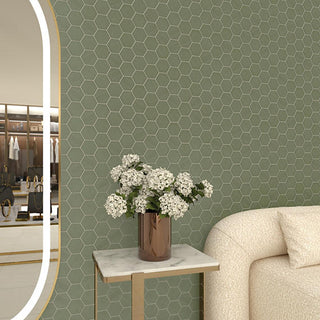 Muted Green - 4x4 Rhyme And Reason Hexagon Natural Solid-Color Matte Rippled Ceramic Tile