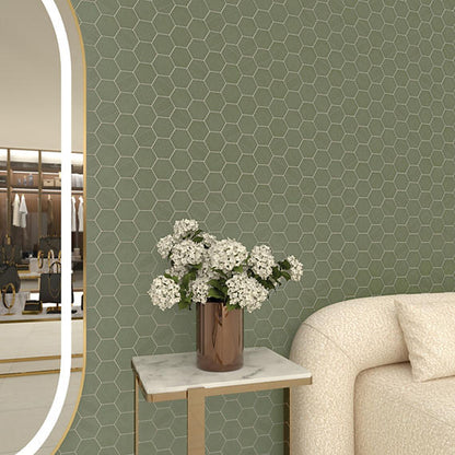 4 Rhyme And Reason Hexagon  Natural Solid-Color Matte Rippled Ceramic Tile Muted Green