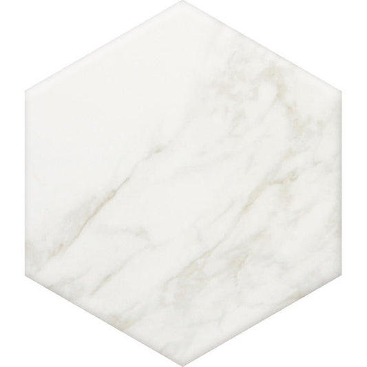 8x9 Marble Obsession Hexagon Light Veining Natural Marble-Look Matte Smooth Porcelain Tile