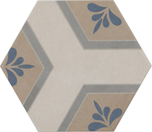 8x9 Scrapbook Hexagon Encaustic Natural Concrete-Look Matte Smooth Porcelain Tile