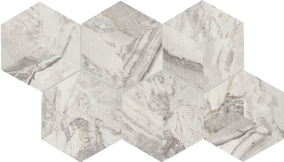 8x9 Divinium Hexagon  Natural Marble-Look Matte Smooth Porcelain Tile Silver White