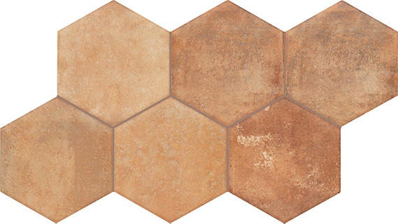 8x9 Cotto Revival Hexagon  Natural Stone-Look Matte Smooth Porcelain Tile Rust Brown
