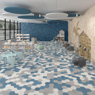 Slate Blue - 8x9 Scrapbook Hexagon Natural Concrete-Look Matte Smooth Porcelain Tile