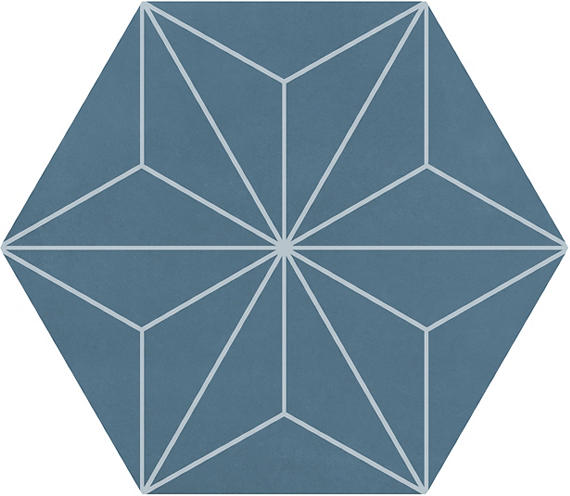8x9 Scrapbook Hexagon Star Intricate Geometry Natural Concrete-Look Matte Smooth Porcelain Tile Slate Blue