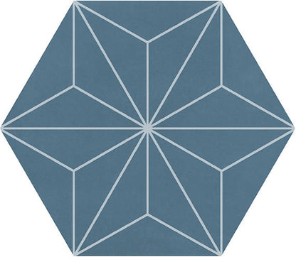 8x9 Scrapbook Hexagon Star Intricate Geometry Natural Concrete-Look Matte Smooth Porcelain Tile Slate Blue