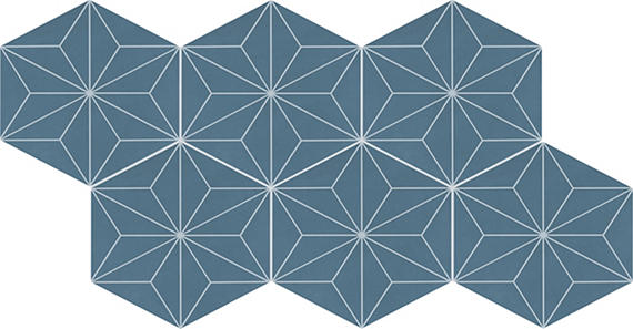 8x9 Scrapbook Hexagon Star Intricate Geometry Natural Concrete-Look Matte Smooth Porcelain Tile Slate Blue