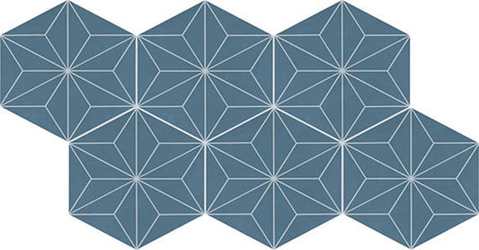 8x9 Scrapbook Hexagon Star Intricate Geometry Natural Concrete-Look Matte Smooth Porcelain Tile Slate Blue