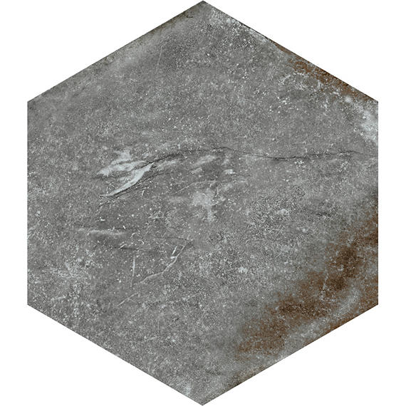 8x8 Solstice Hexagon  Natural Stone-Look Matte Textured Porcelain Tile Autumn Gray