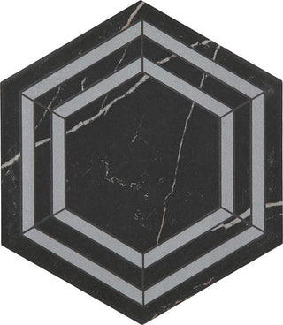 Black Marble - 8x9 Perpetuo Hexagon Natural Marble-Look Matte Smooth Porcelain Tile