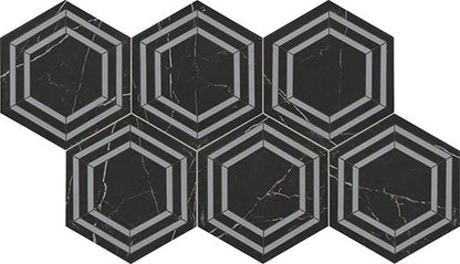 8x9 Perpetuo Hexagon  Natural Marble-Look Matte Smooth Porcelain Tile Black Marble