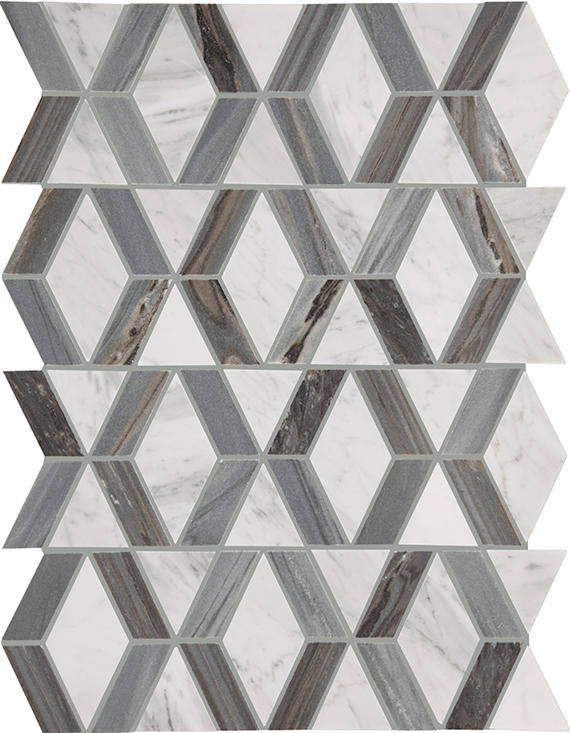 12x18 Perfit Mosaix Diamond Framed Border  Mosaic Marble-Look Polished Smooth Stone Tile Smoke Gray