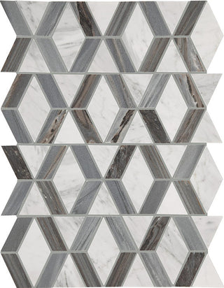 12x18 Perfit Mosaix Diamond Framed Border Mosaic Marble-Look Polished Smooth Stone Tile