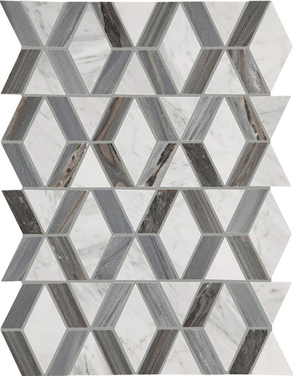12x18 Perfit Mosaix Diamond Framed Border  Mosaic Marble-Look Polished Smooth Stone Tile Smoke Gray