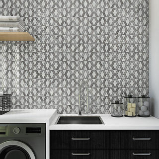 Smoke Gray - 12x18 Perfit Mosaix Diamond Framed Border Mosaic Marble-Look Polished Smooth Stone Tile