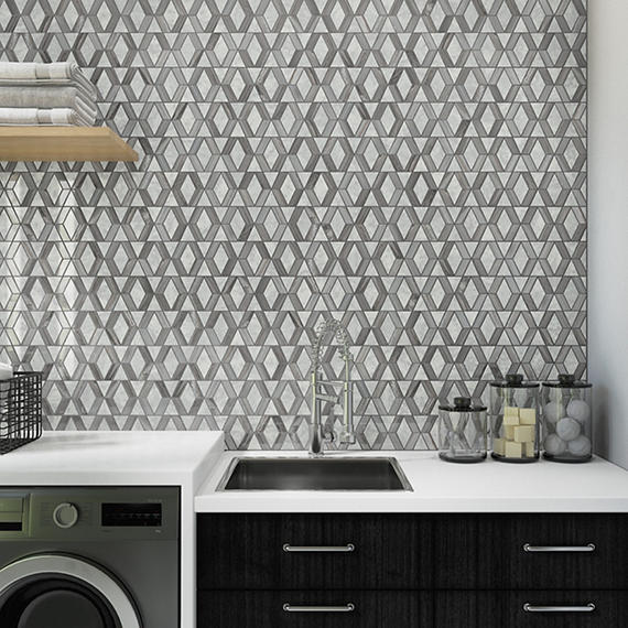 12x18 Perfit Mosaix Diamond Framed Border  Mosaic Marble-Look Polished Smooth Stone Tile Smoke Gray