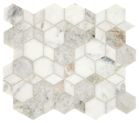 12x13 Sublimity Hexagon  Mosaic Natural-Look Honed Smooth Stone Tile Marble White