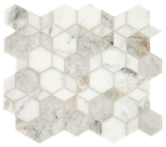 12x13 Sublimity Hexagon  Mosaic Natural-Look Honed Smooth Stone Tile Marble White