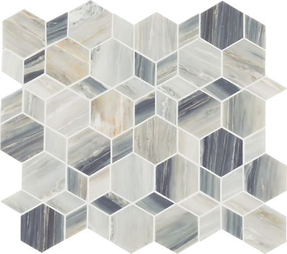 14x16 Gamma Hexagon Abstract Pattern  Mosaic Marble-Look Honed Smooth Stone Tile White Gray
