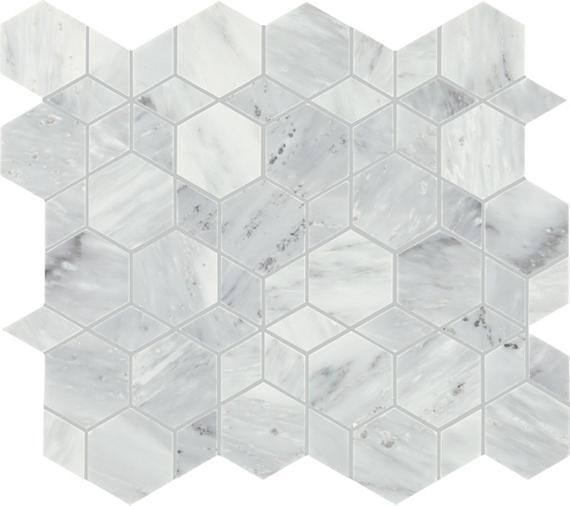14x16 Gamma Hexagon Abstract Pattern  Mosaic Marble-Look Honed Smooth Stone Tile Light Marble