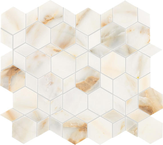 14x16 Gamma Hexagon Abstract Pattern  Mosaic Marble-Look Honed Smooth Stone Tile Golden White