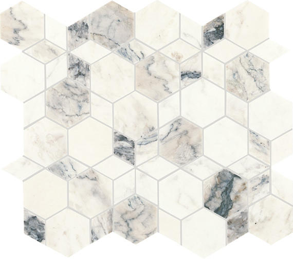 14x16 Gamma Hexagon Abstract Pattern  Mosaic Marble-Look Honed Smooth Stone Tile Gray Marble