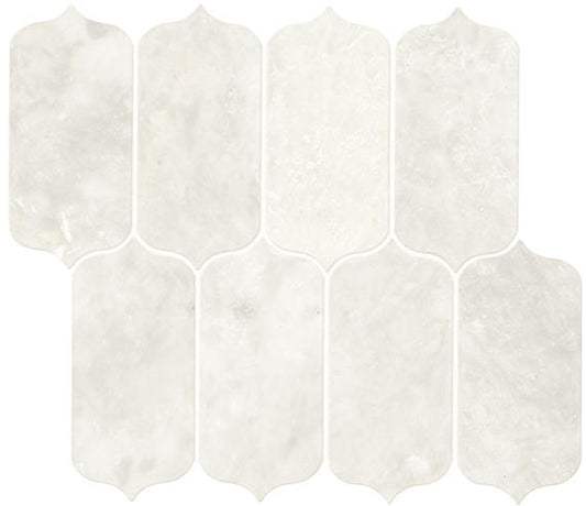 4x6 Marble Arabesque Light Veining Mosaic Marble-Look Polished Smooth Marble Tile Pearl White