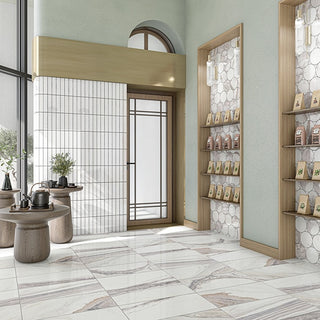 Marble White - 10x12 Eclessia Marble Circle Mosaic Natural-Look Polished Smooth Marble Tile