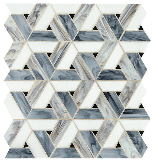 13x15 Vivify Trapezoid Mosaic Mixed-Color Glossy Smooth Glass Tile
