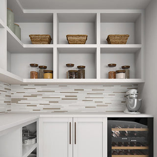 Cream White - 12x14 Idyllic Blends Random Pattern Linear Mosaic Mixed-Material Glossy Smooth Glass Tile