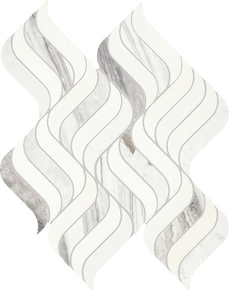 Frost Gray - 14x18 Eclessia Marble Wave Mosaic Mixed-Color Polished Smooth Marble Tile