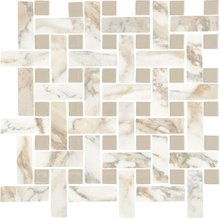 13x13 Divinium Basketweave Mosaic Marble-Look Matte Smooth Porcelain Tile