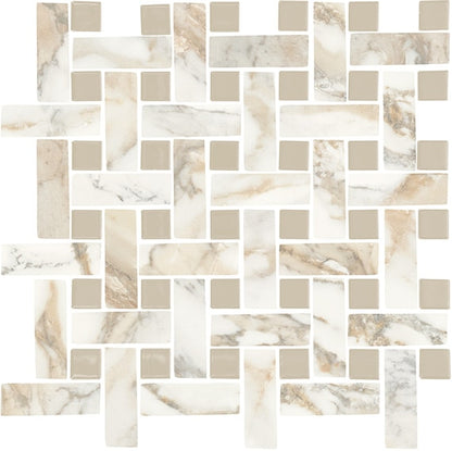 13x13 Divinium Basketweave Mosaic Marble-Look Matte Smooth Porcelain Tile