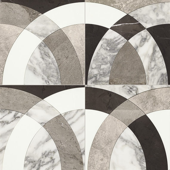 12x12 Eclessia Marble Ellipse Oval Arches Mosaic Mixed-Color Polished Smooth Marble Tile