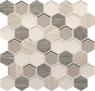 11x11 Idyllic Blends Hexagon Honeycomb Mosaic Mixed-Color Glossy Smooth Glass Tile