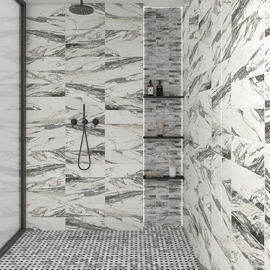 13x13 Divinium Basketweave Mosaic Marble-Look Matte Smooth Porcelain Tile