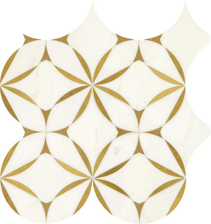 8x8 Lavaliere Petal Floral Medallion Mosaic Mixed-Color Polished Natural Marble Tile