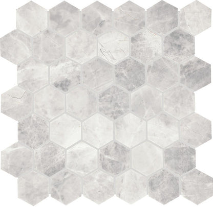 12x13 Eclessia Marble Hexagon Mosaic Natural-Look Honed Smooth Marble Tile