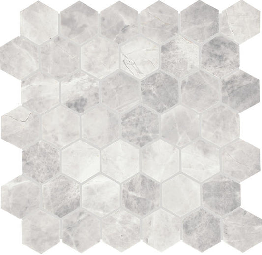 12x13 Eclessia Marble Hexagon Mosaic Natural-Look Honed Smooth Marble Tile