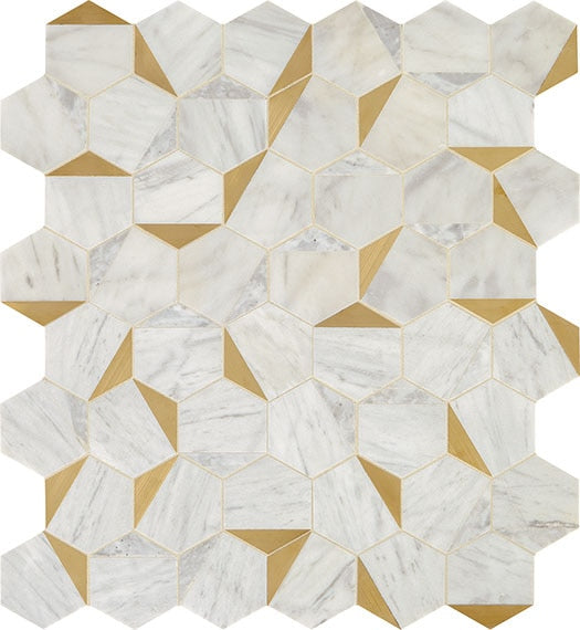 15x14 Lavaliere Multi-Polygon Geometric-Print Mosaic Mixed-Color Honed Natural Marble Tile