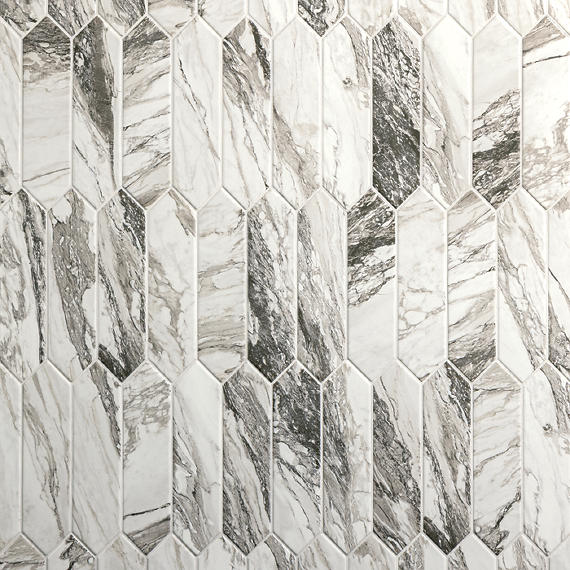 3x12 Divinium Picket Natural Marble-Look Glossy Smooth Porcelain Tile