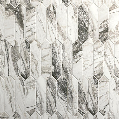 3x12 Divinium Picket Natural Marble-Look Glossy Smooth Porcelain Tile
