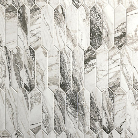 3x12 Divinium Picket Natural Marble-Look Glossy Smooth Porcelain Tile