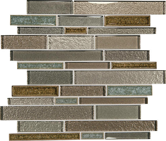 12x14 Crystal Shores Random Pattern Linear Mosaic Mixed-Color Glossy Smooth Glass Tile