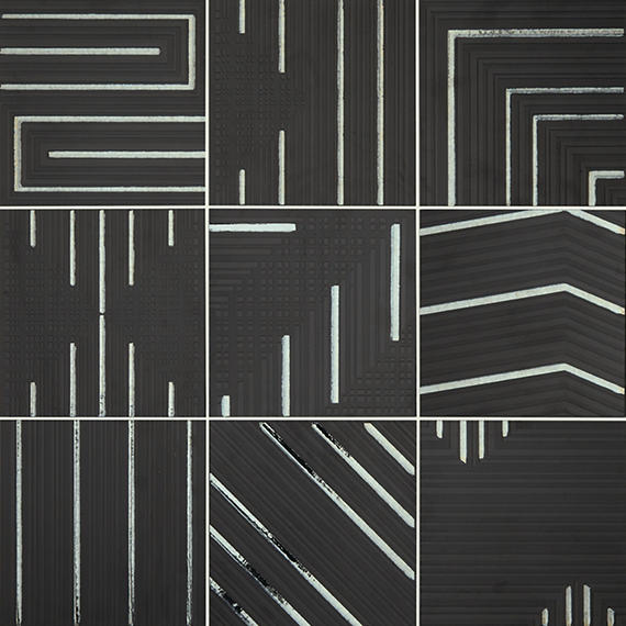 8x8 Geometric Fusion Abstract Pattern Linear Patterned Metallic-Look Matte Textured Porcelain Tile