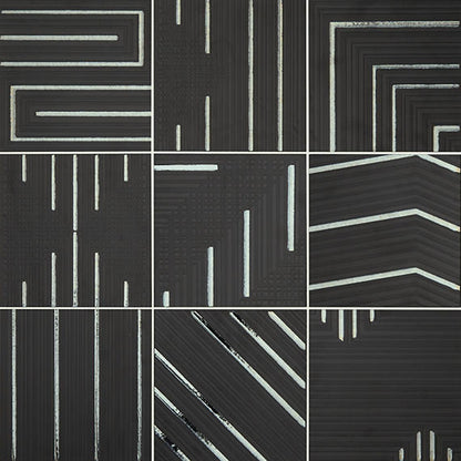 8x8 Geometric Fusion Abstract Pattern Linear Patterned Metallic-Look Matte Textured Porcelain Tile