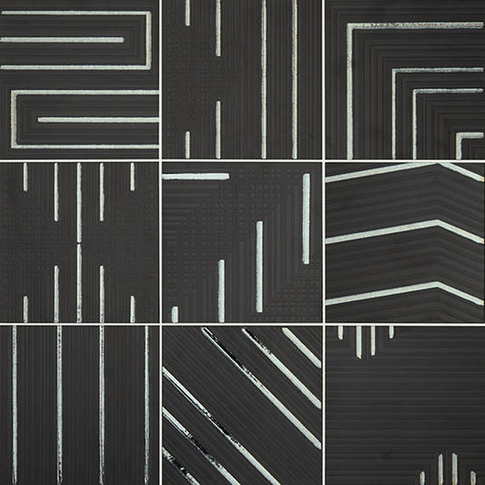 Pearl White - 8x8 Geometric Fusion Abstract Pattern Linear Patterned Metallic-Look Matte Textured Porcelain Tile