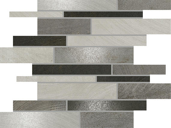 12x12 Ironcraft Random Pattern Linear Mosaic Mixed-Material Matte Smooth Porcelain Tile