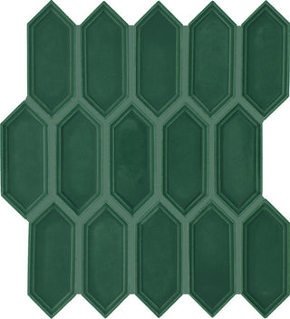 Forest Green - 12x11 Luminique Picket Framed Mosaic Solid-Color Glossy Embossed Ceramic Tile